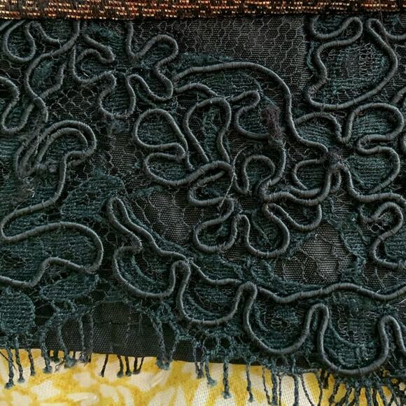 Tory Burch Metallic Gold Pencil Skirt w Black Lace Trim - Picture 8 of 16